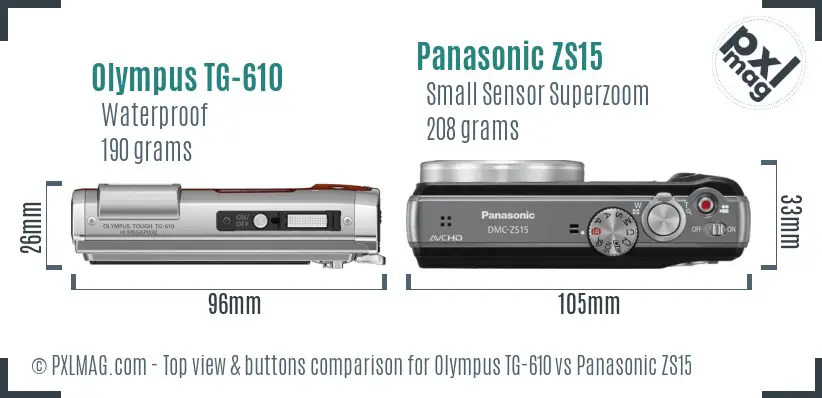Olympus TG-610 vs Panasonic ZS15 top view buttons comparison