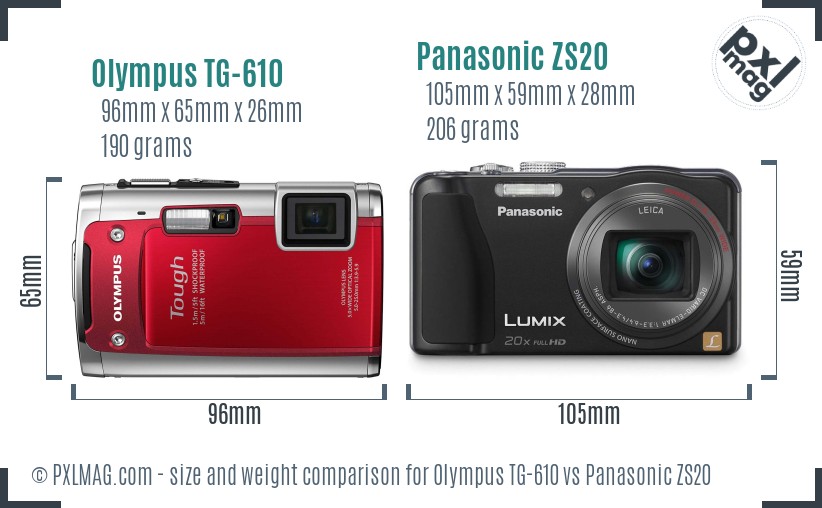 Olympus TG-610 vs Panasonic ZS20 size comparison