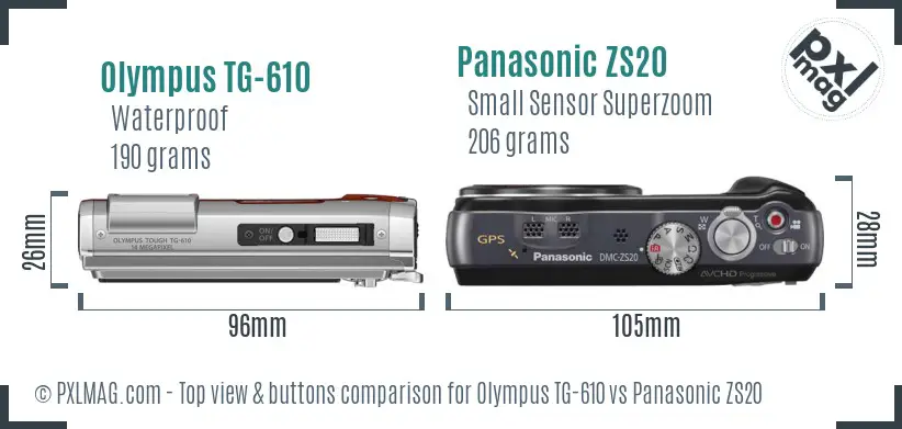 Olympus TG-610 vs Panasonic ZS20 top view buttons comparison