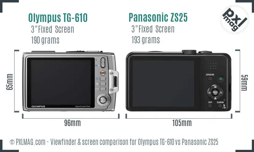 Olympus TG-610 vs Panasonic ZS25 Screen and Viewfinder comparison