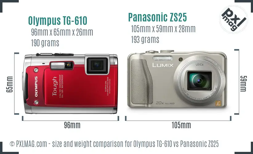 Olympus TG-610 vs Panasonic ZS25 size comparison