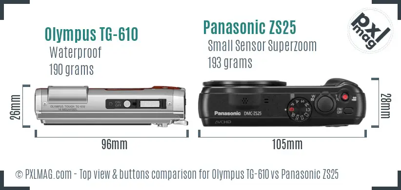 Olympus TG-610 vs Panasonic ZS25 top view buttons comparison