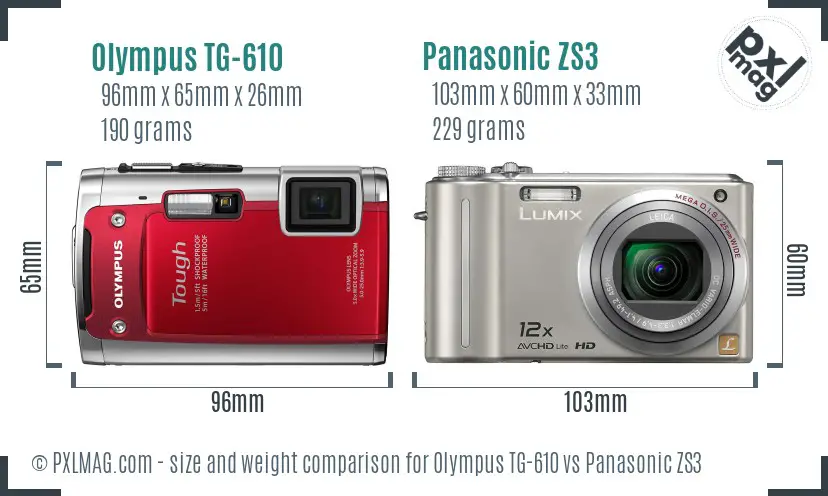 Olympus TG-610 vs Panasonic ZS3 size comparison