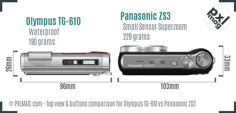 Olympus TG-610 vs Panasonic ZS3 top view buttons comparison