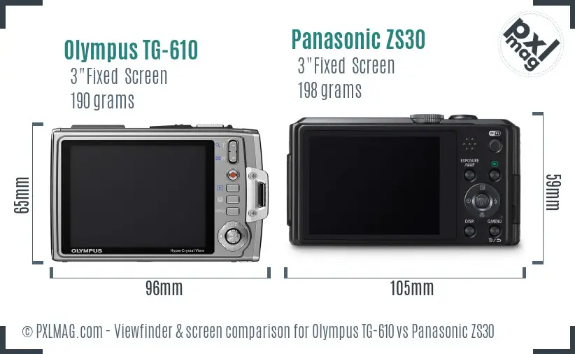 Olympus TG-610 vs Panasonic ZS30 Screen and Viewfinder comparison