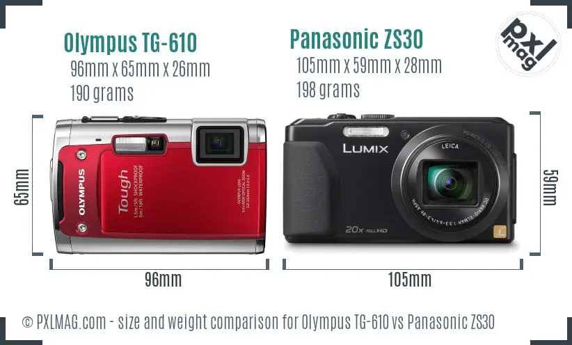 Olympus TG-610 vs Panasonic ZS30 size comparison