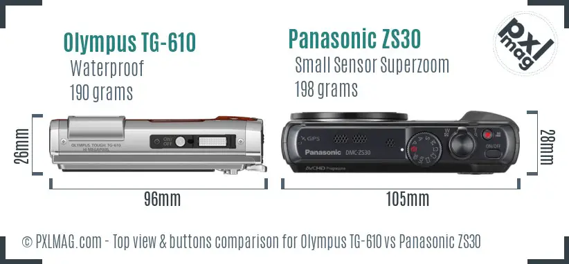 Olympus TG-610 vs Panasonic ZS30 top view buttons comparison