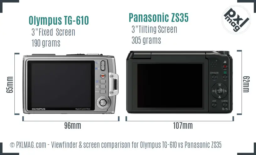 Olympus TG-610 vs Panasonic ZS35 Screen and Viewfinder comparison