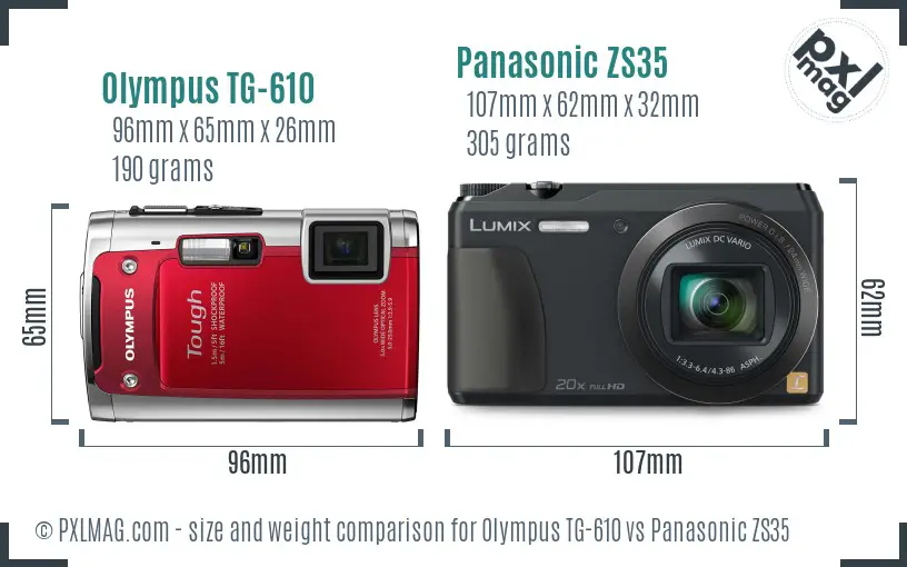 Olympus TG-610 vs Panasonic ZS35 size comparison