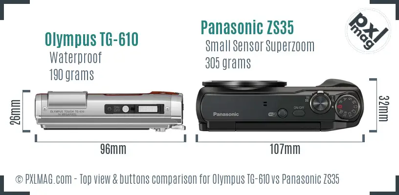 Olympus TG-610 vs Panasonic ZS35 top view buttons comparison