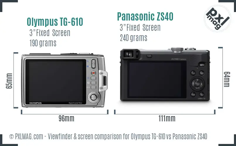 Olympus TG-610 vs Panasonic ZS40 Screen and Viewfinder comparison