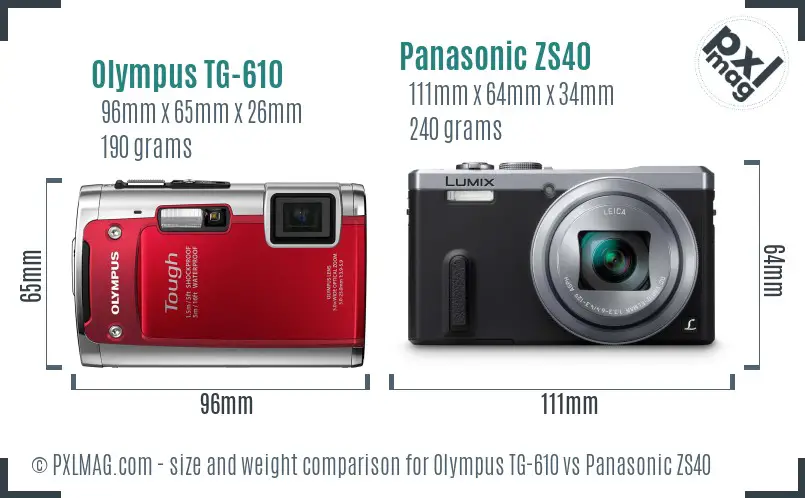 Olympus TG-610 vs Panasonic ZS40 size comparison