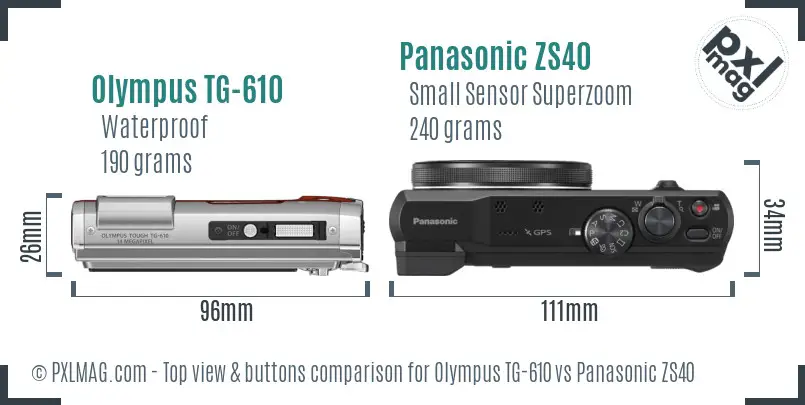 Olympus TG-610 vs Panasonic ZS40 top view buttons comparison