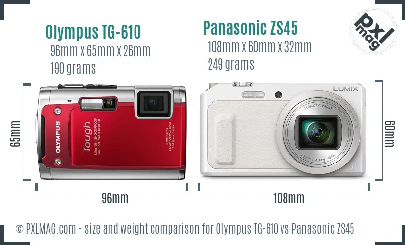 Olympus TG-610 vs Panasonic ZS45 size comparison