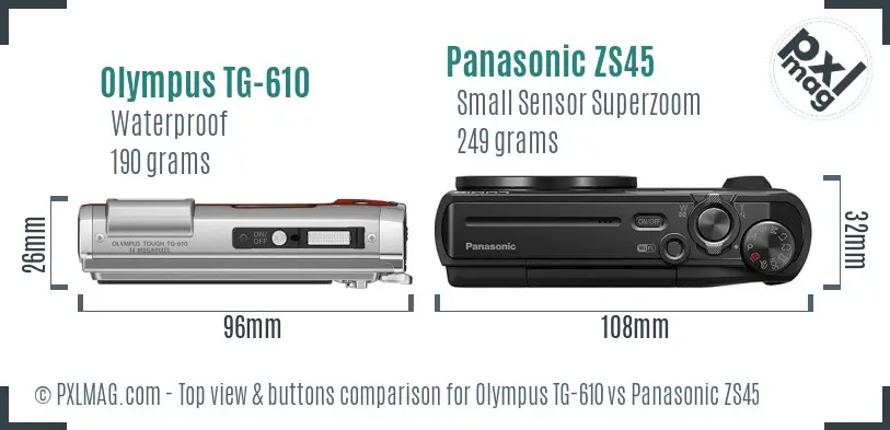 Olympus TG-610 vs Panasonic ZS45 top view buttons comparison