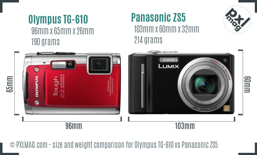 Olympus TG-610 vs Panasonic ZS5 size comparison