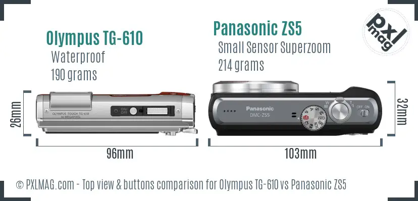 Olympus TG-610 vs Panasonic ZS5 top view buttons comparison