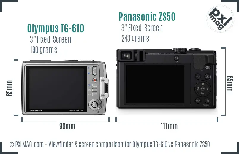 Olympus TG-610 vs Panasonic ZS50 Screen and Viewfinder comparison