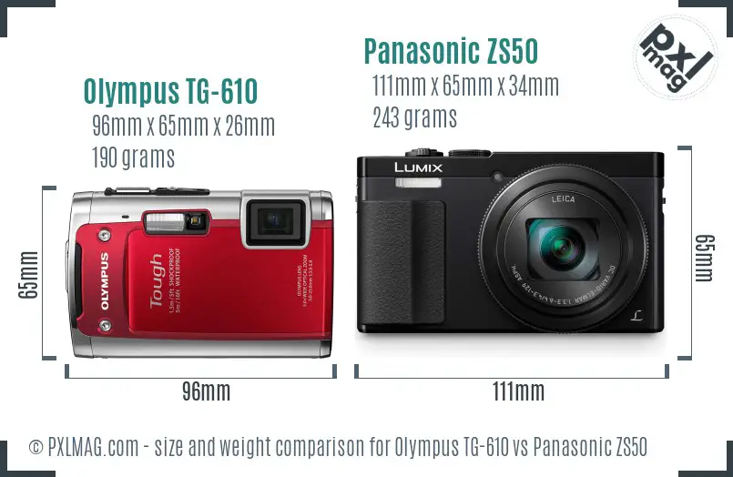 Olympus TG-610 vs Panasonic ZS50 size comparison