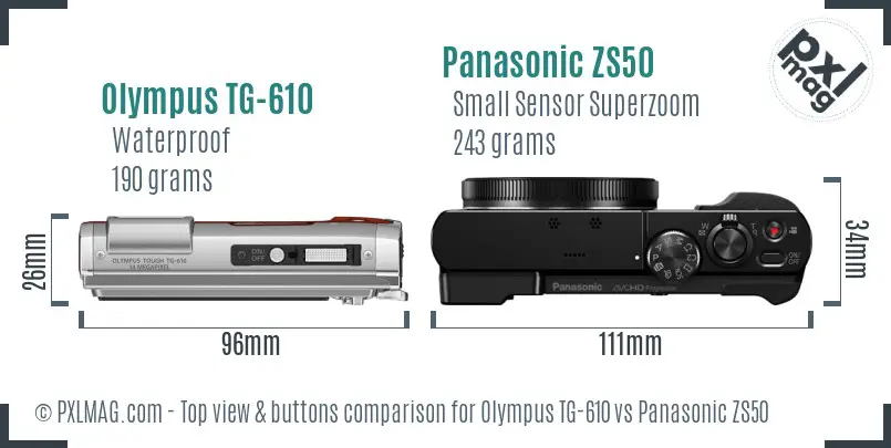Olympus TG-610 vs Panasonic ZS50 top view buttons comparison