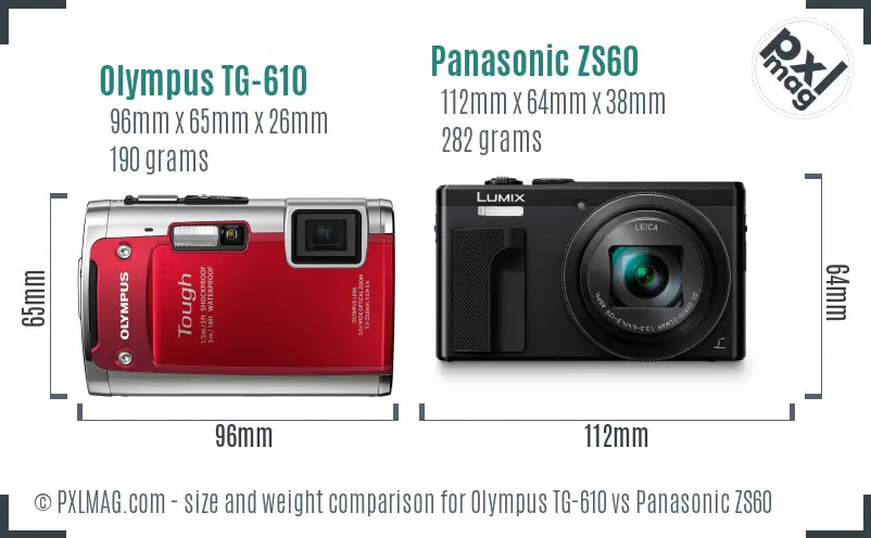 Olympus TG-610 vs Panasonic ZS60 size comparison