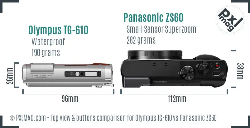 Olympus TG-610 vs Panasonic ZS60 top view buttons comparison