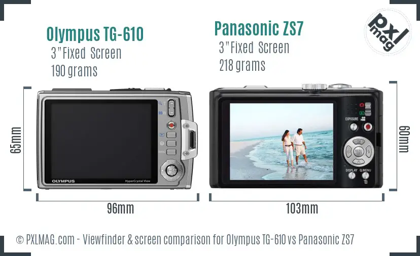 Olympus TG-610 vs Panasonic ZS7 Screen and Viewfinder comparison