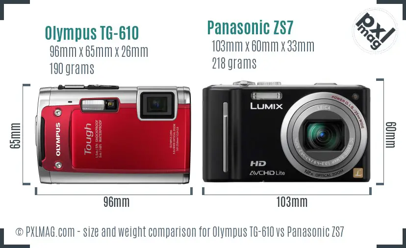Olympus TG-610 vs Panasonic ZS7 size comparison
