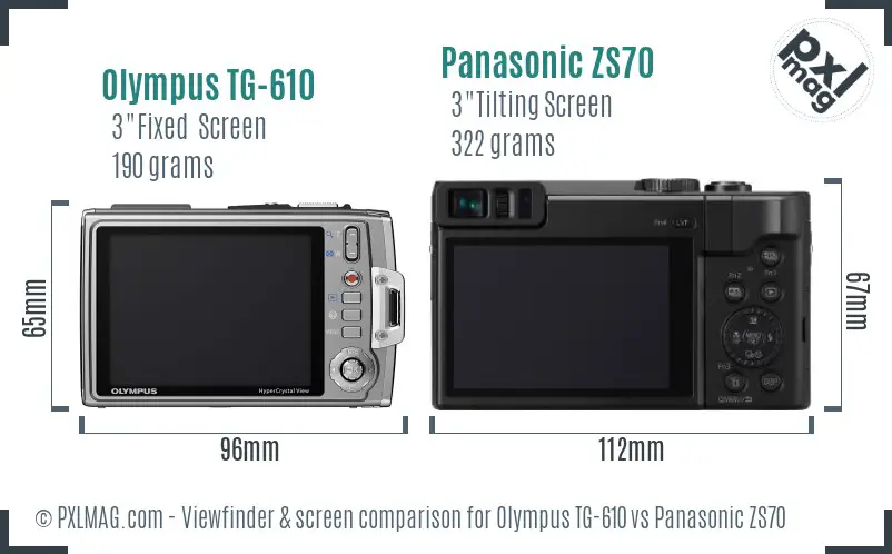 Olympus TG-610 vs Panasonic ZS70 Screen and Viewfinder comparison