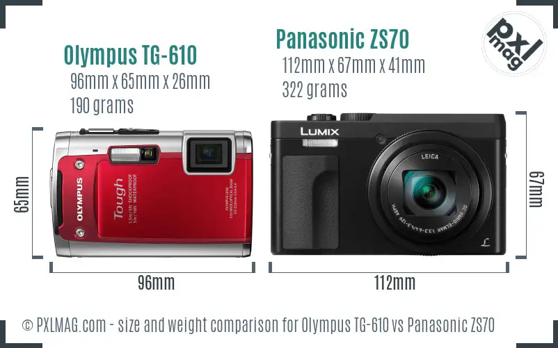 Olympus TG-610 vs Panasonic ZS70 size comparison