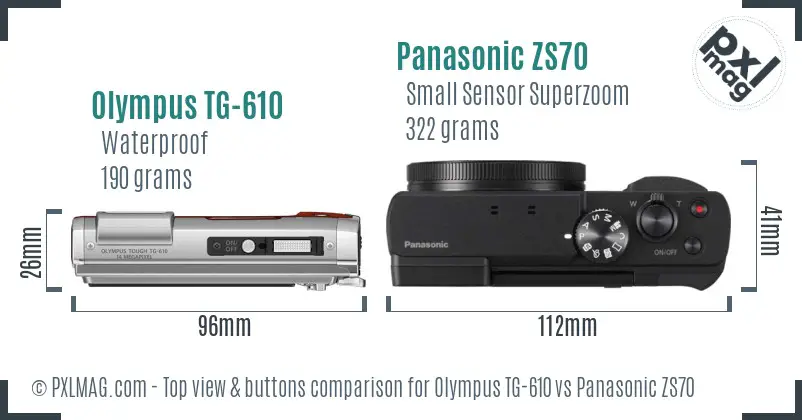 Olympus TG-610 vs Panasonic ZS70 top view buttons comparison