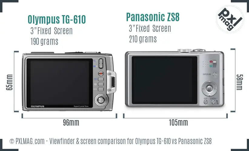 Olympus TG-610 vs Panasonic ZS8 Screen and Viewfinder comparison