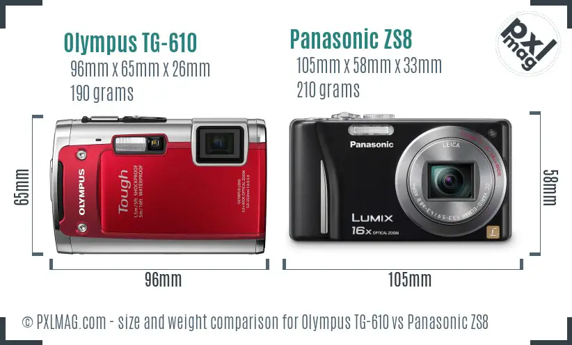 Olympus TG-610 vs Panasonic ZS8 size comparison
