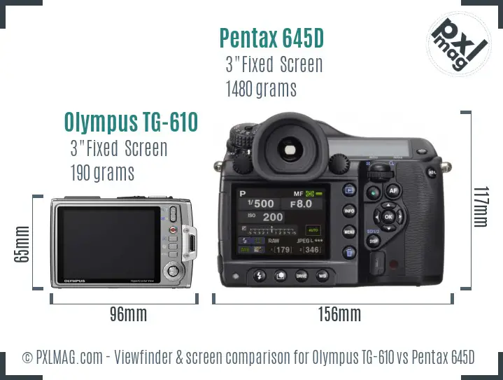 Olympus TG-610 vs Pentax 645D Screen and Viewfinder comparison
