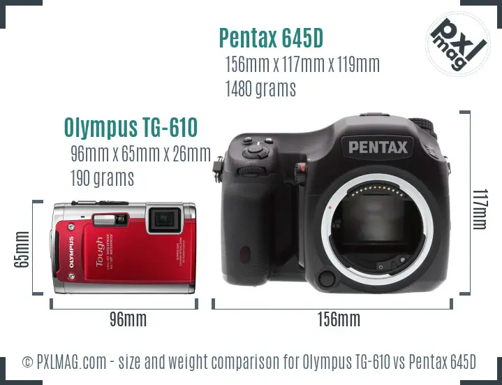 Olympus TG-610 vs Pentax 645D size comparison