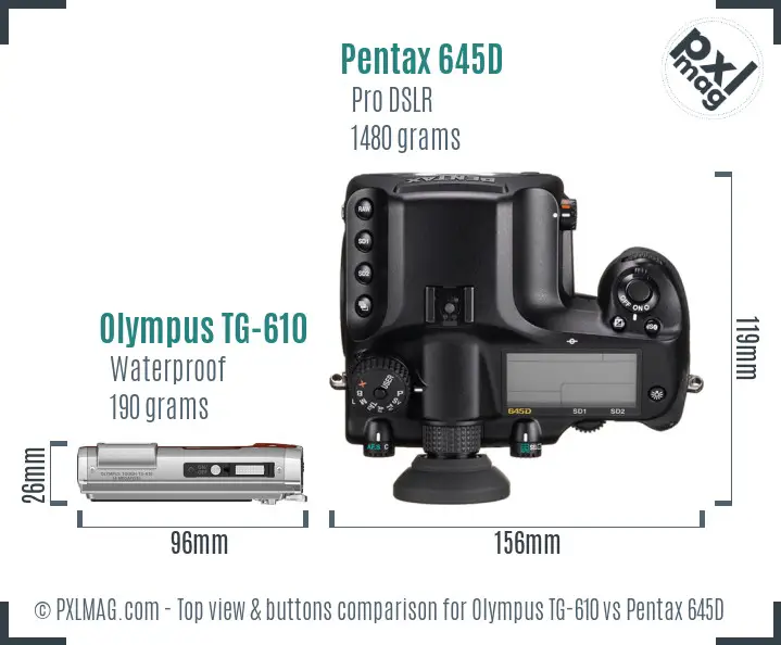 Olympus TG-610 vs Pentax 645D top view buttons comparison