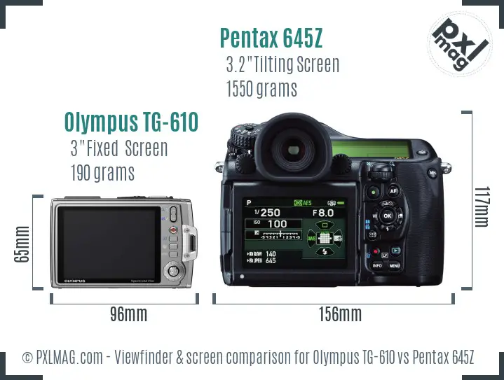 Olympus TG-610 vs Pentax 645Z Screen and Viewfinder comparison