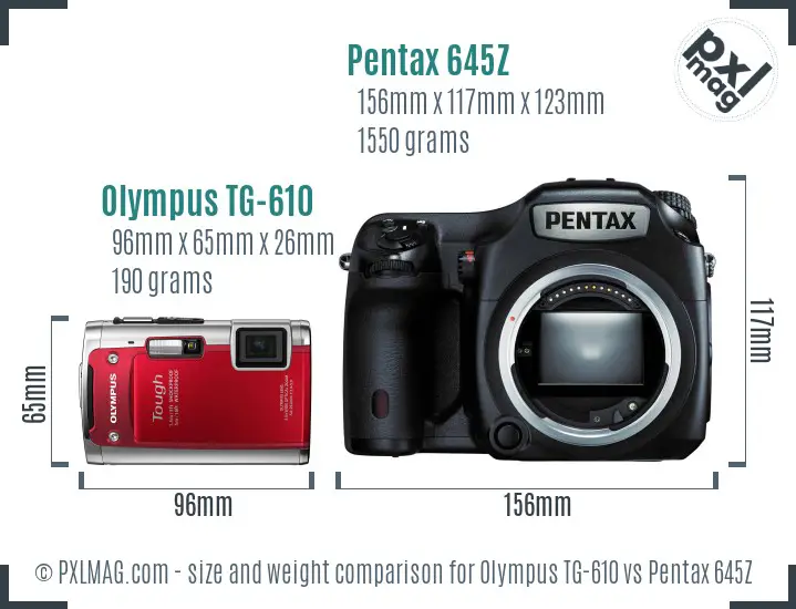 Olympus TG-610 vs Pentax 645Z size comparison
