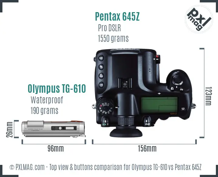 Olympus TG-610 vs Pentax 645Z top view buttons comparison