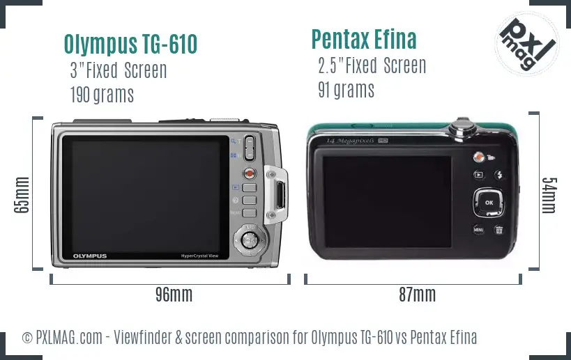 Olympus TG-610 vs Pentax Efina Screen and Viewfinder comparison