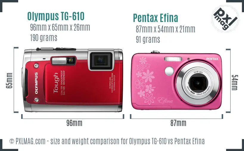 Olympus TG-610 vs Pentax Efina size comparison