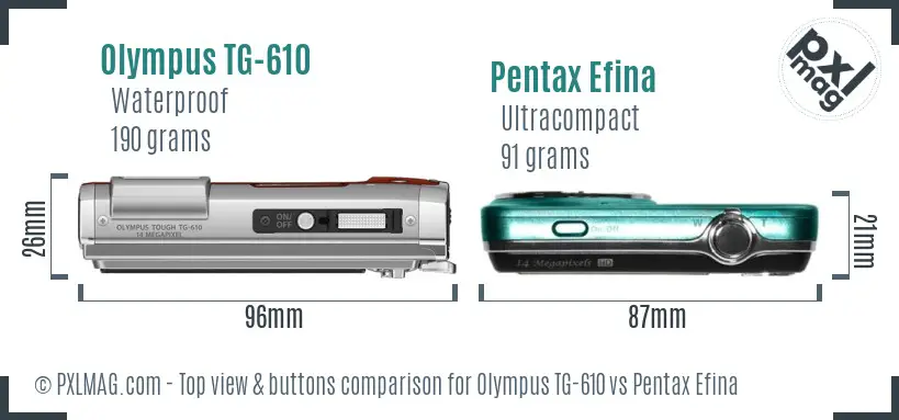 Olympus TG-610 vs Pentax Efina top view buttons comparison