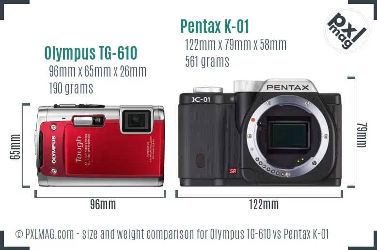 Olympus TG-610 vs Pentax K-01 size comparison