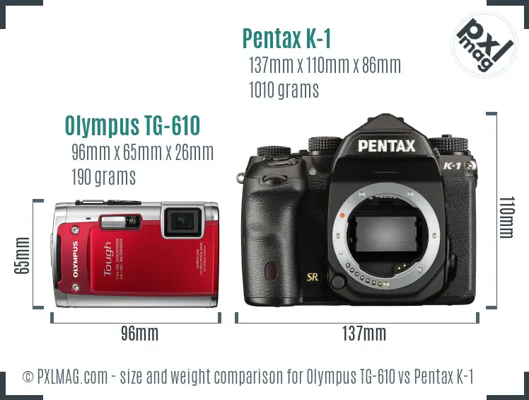 Olympus TG-610 vs Pentax K-1 size comparison