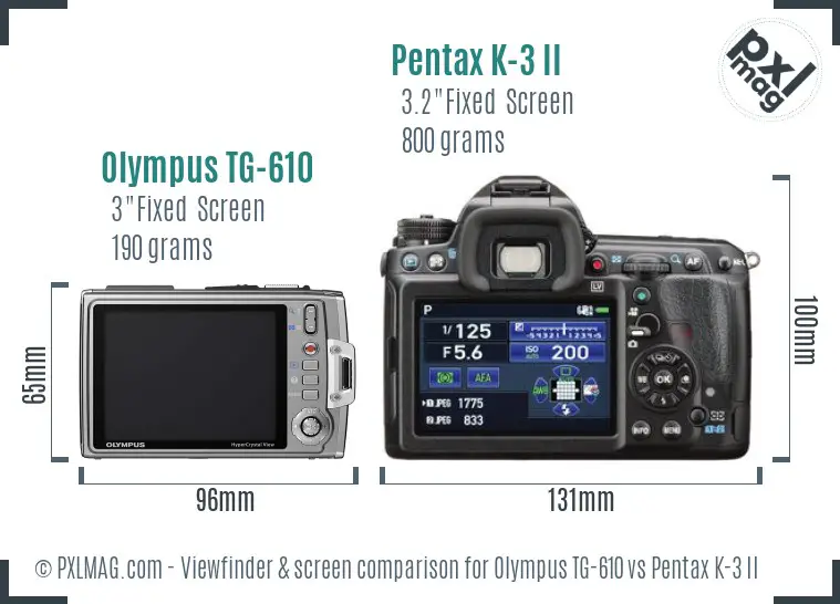 Olympus TG-610 vs Pentax K-3 II Screen and Viewfinder comparison