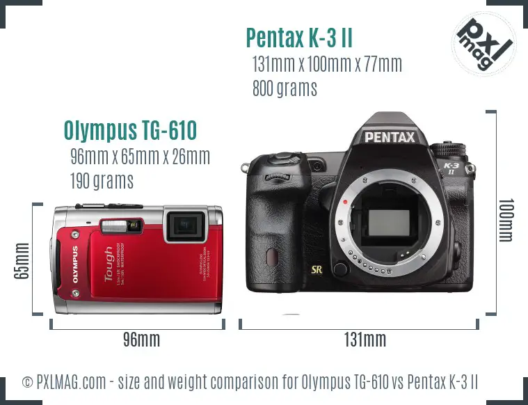 Olympus TG-610 vs Pentax K-3 II size comparison