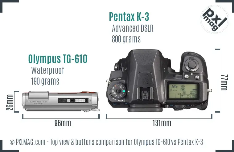 Olympus TG-610 vs Pentax K-3 top view buttons comparison