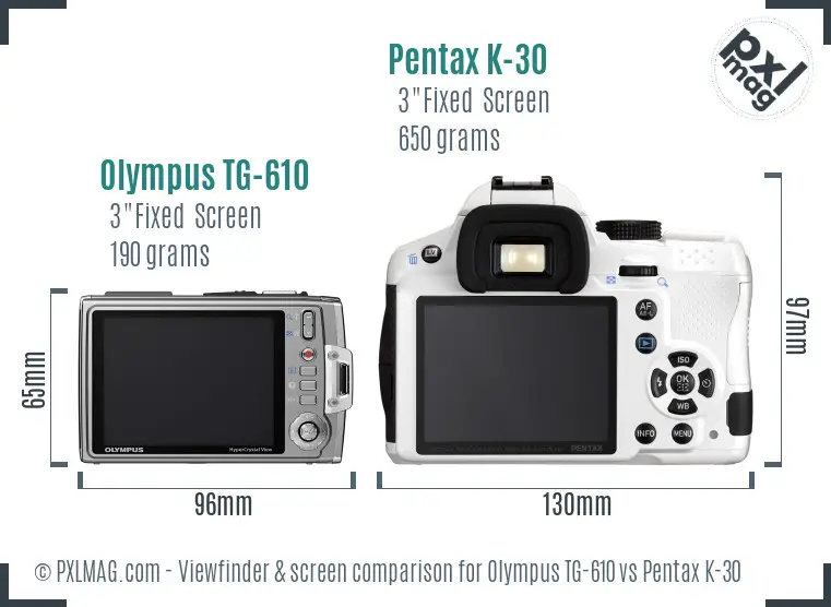 Olympus TG-610 vs Pentax K-30 Screen and Viewfinder comparison