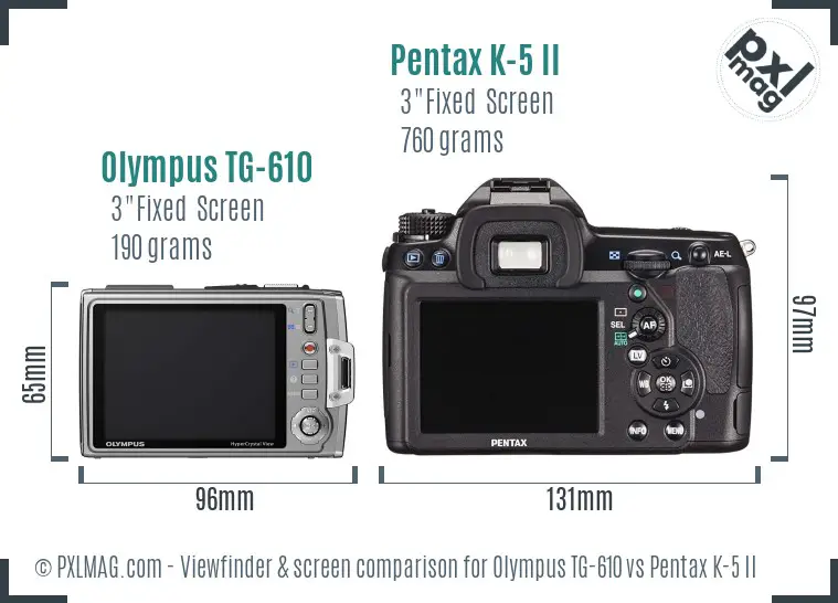 Olympus TG-610 vs Pentax K-5 II Screen and Viewfinder comparison