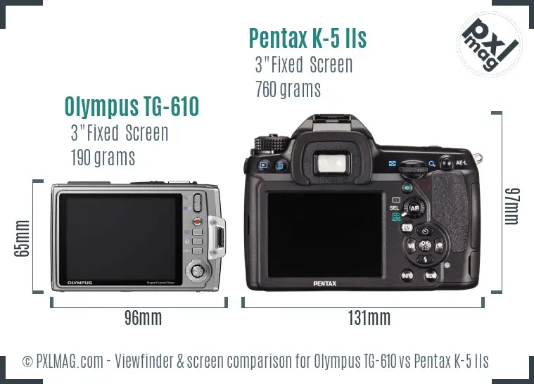 Olympus TG-610 vs Pentax K-5 IIs Screen and Viewfinder comparison
